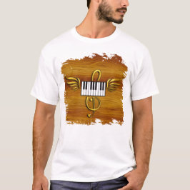 Gouden Gevleugelde Piano Keys Musical Symbool Hout T-shirt