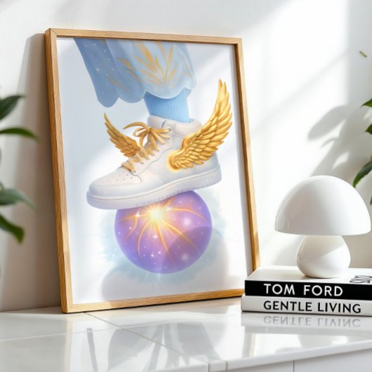 Gouden gevleugelde sneaker op Glowing Orb Poster