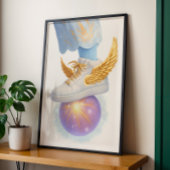 Gouden gevleugelde sneaker op Glowing Orb Poster