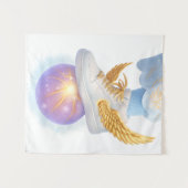 Gouden gevleugelde sneaker op Glowing Orb Wandkleed (Voorkant (horizontaal))