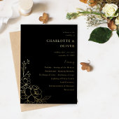Gouden gevoerde bloemen bruiloft ceremonie program folie uitnodiging