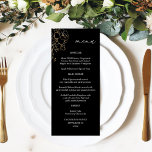 Gouden gevoerde bloemen hoog menu - Zwart<br><div class="desc">Match uw bruiloft of feest uitnodigingen of thema met uw Mooie Gouden Gelijnde Bloemen op Black Tall Menu's.</div>