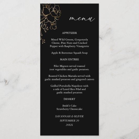Gouden gevoerde bloemen hoog menu - Zwart (Voorkant)