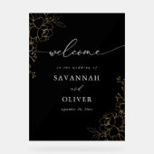 Gouden gevoerde bloemenbruiloft welkom - Zwart Acryl Bord (Voorkant)