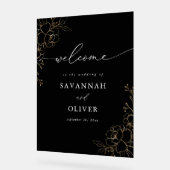 Gouden gevoerde bloemenbruiloft welkom - Zwart Acryl Bord (Hoek)