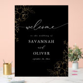 Gouden gevoerde bloemenbruiloft welkom - Zwart Acryl Bord (Huwelijk)