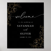 Gouden gevoerde bloemenbruiloft welkomstbord - Zwa Poster (Voorkant)