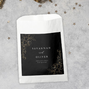 Gouden gevoerde bloemenbruiloft - Zwart Bedankzakje