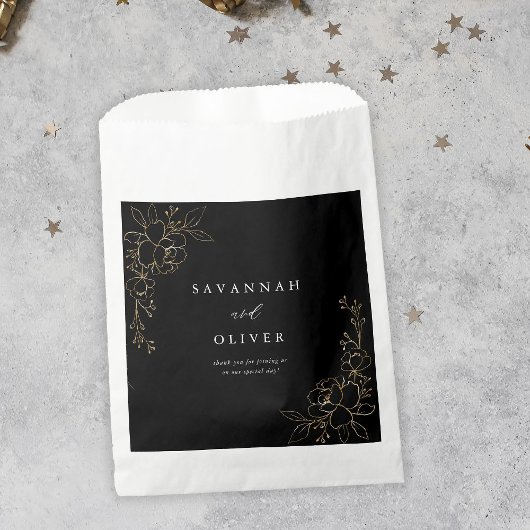Gouden gevoerde bloemenbruiloft - Zwart Bedankzakje