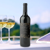 Gouden gevoerde bloemenbruiloft - Zwart Wijn Etiket