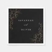 Gouden gevoerde bloemnaam servetten - Zwart (Voorkant)