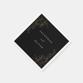 Gouden gevoerde bloemnaam servetten - Zwart (Hoek)