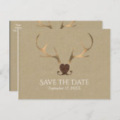 Gouden gewei & bruin papier opslaan van de datum aankondigingskaart (Voorkant / Achterkant)