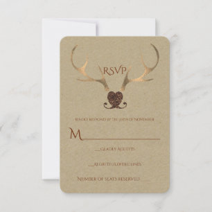 Gouden Geweien & Bruin Papier Rustieke Trouw RSVP Kaartje