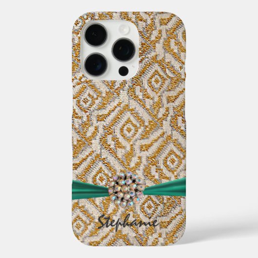 Gouden Geweven Stof met RibbonFaux Strass Case-Mate iPhone Case (Achterkant)