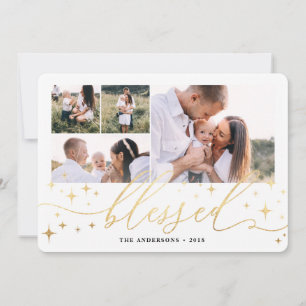 Gouden gezegende multi foto kerstkaart