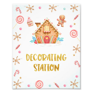 Gouden Gingerbread Huis Decoratie Station Sign Foto Afdruk