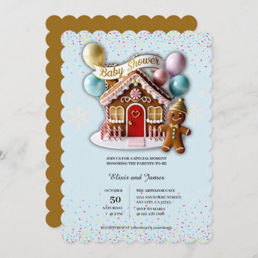 Gouden Gingercakehuis Baby Shower Kaart (Voorkant / Achterkant)