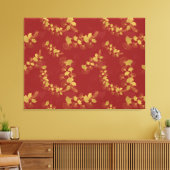 Gouden Gingko Balboa Bladeren op Donkerrode Achter Canvas Afdruk (Insitu (Woonkamer))