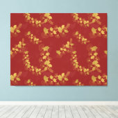 Gouden Gingko Balboa Bladeren op Donkerrode Achter Canvas Afdruk (Insitu (Houten vloer))