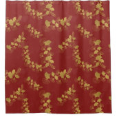 Gouden Gingko Balboa Bladeren op Donkerrode Achter Douchegordijn (Voorkant)