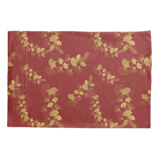 Gouden Gingko Balboa Bladeren op Donkerrode Achter Kussensloop (Achterkant)