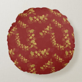 Gouden Gingko Balboa Bladeren op Donkerrode Achter Rond Kussen