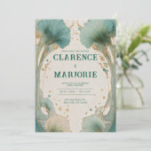 Gouden Ginkgo Art Nouveau bruiloft uitnodiging (Staand voorkant)