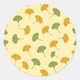 Gouden Ginkgo Biloba Bladpatroon Aards  Ronde Sticker