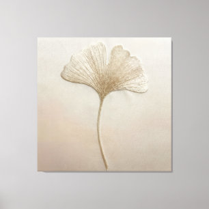 Gouden Ginkgo-blad Borduurwerk Textuur Botanisch Canvas Afdruk