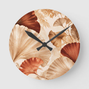 Gouden Ginkgo Bladeren Elegant Botanisch Ontwerp Ronde Klok