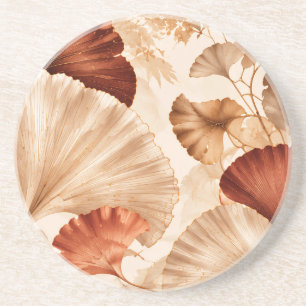 Gouden Ginkgo Bladeren Elegant Botanisch Ontwerp Zandsteen Onderzetter
