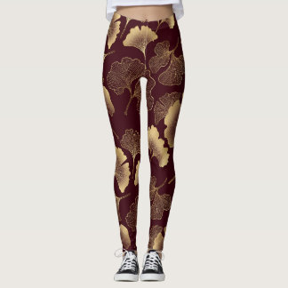 Gouden Ginkgo-bladeren op Rode Elegante Botanische Leggings