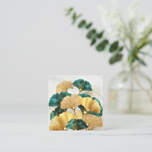 Gouden ginkgo bladeren vierkante visitekaartje (Staand voorkant)