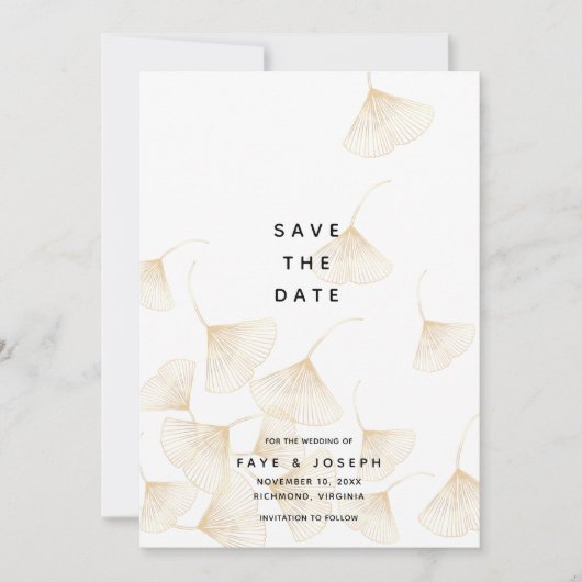 Gouden Ginkgo Bladeren Wit Save the Date Kaart (Voorkant)