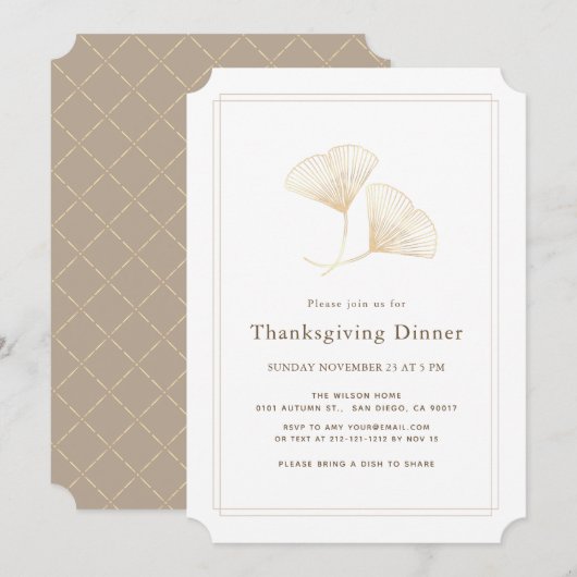 Gouden Ginkgo laat eenvoudig Thanksgiving diner ac Kaart (Voorkant / Achterkant)