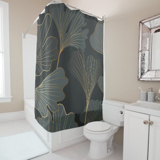 Gouden Ginkgo: luxe bloemendeco. Douchegordijn (In situ)
