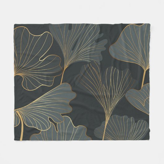Gouden Ginkgo: luxe bloemendeco. Fleece Deken (Voorkant (Horizontaal))