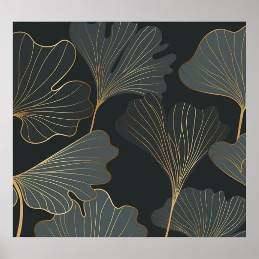 Gouden Ginkgo: luxe bloemendeco. Poster (Voorkant)