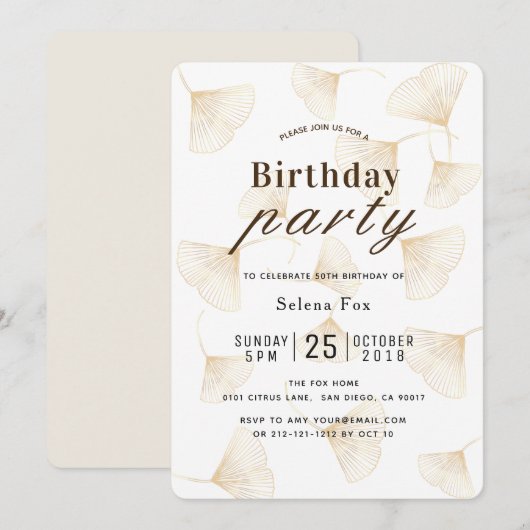 Gouden Ginkgo verlaat Herfst verjaardagsuitnodigin Kaart (Voorkant / Achterkant)