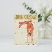 Gouden Giraffe & Little Bird Kerst Briefkaart (Staand voorkant)