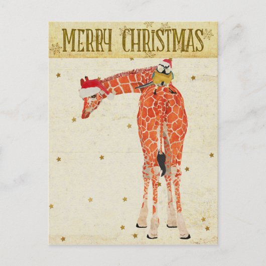 Gouden Giraffe & Little Bird Kerst Briefkaart (Voorkant)