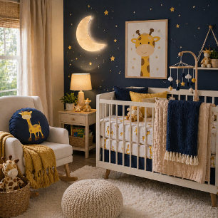 Gouden Giraffe op Middernacht Marineblauw Rond Kussen