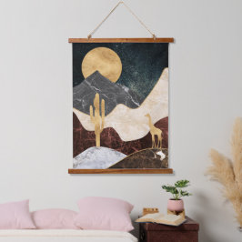 Gouden Giraffe Woestijnlandschap & Marmeren Berg Hangend Wandkleed