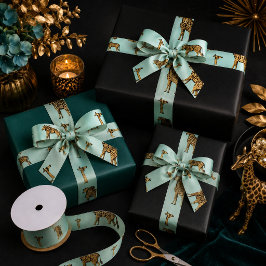 Gouden Giraffen Turquoise Achtergrond Satijnen Lint