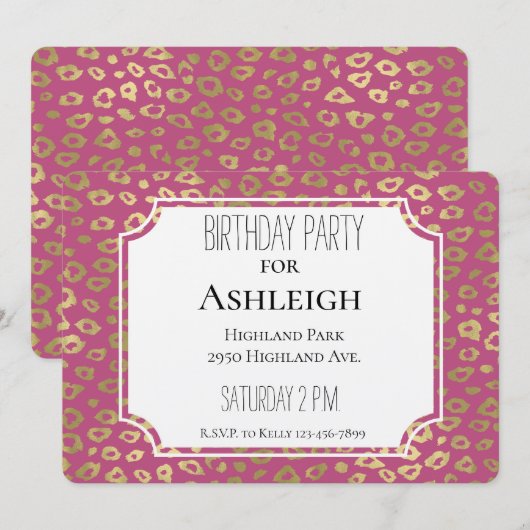 Gouden Girly Roze Luipaard Print verjaardag Kaart (Voorkant / Achterkant)