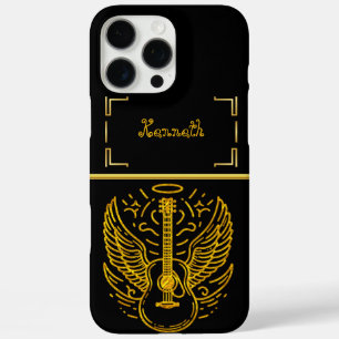 Gouden Gitaar Artistry met Angelic Wings Design iPhone 16 Pro Max Hoesje