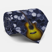 Gouden gitaar blauwe nepschittering stropdas (Opgerold)
