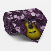 Gouden Gitaar Paarse Faux Glitter Stropdas (Opgerold)