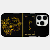 Gouden gitaarwerk met muzieknoten en bloemen Case-Mate iPhone case (Achterkant (horizontaal))